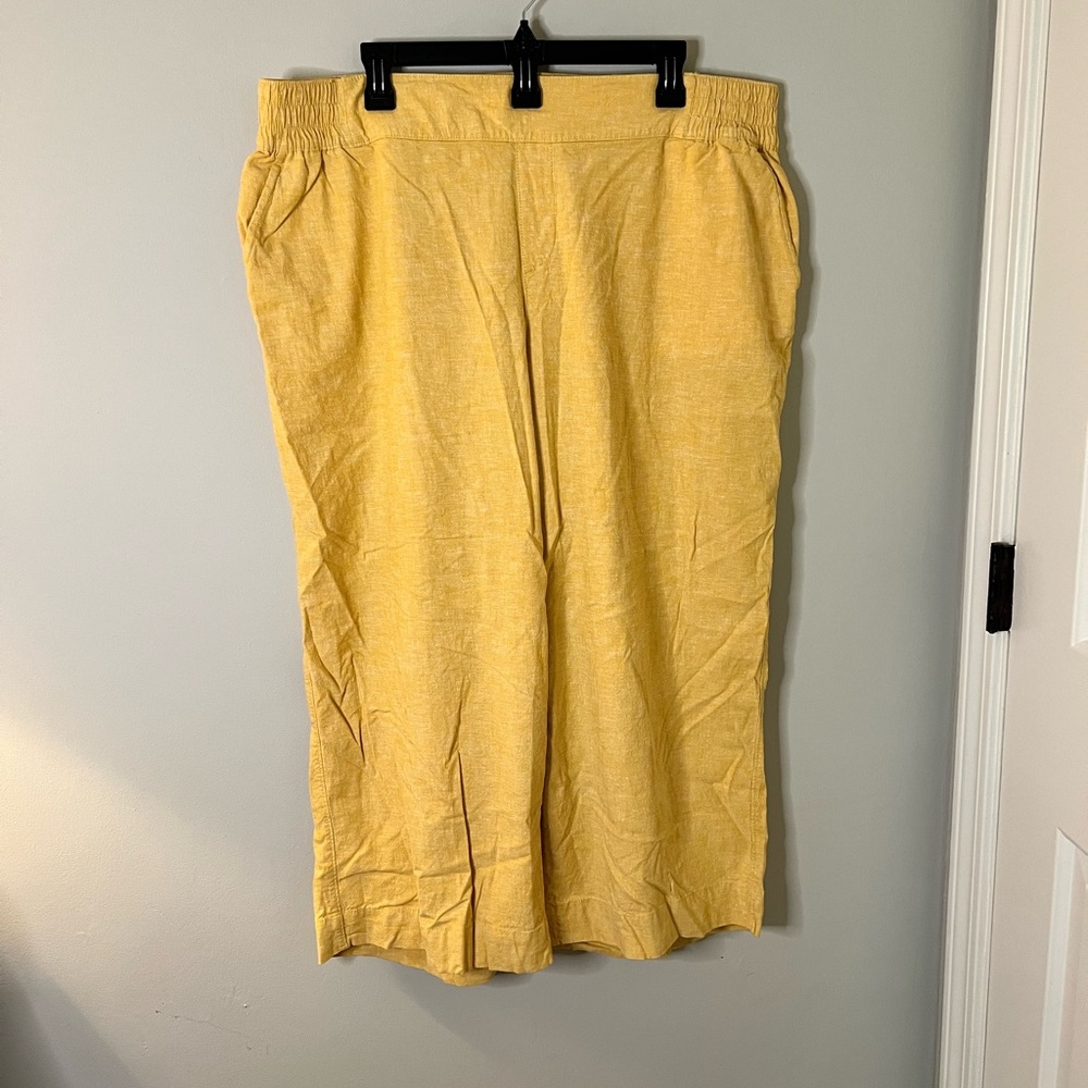 Lane Bryant Yellow Linen Wide-Leg crop Mid-Rise Pants size 18 NWT